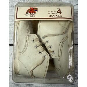 Vintage Toys R Us Size 4,‎ 10 to 12 Months White Leather Baby Crib Shoes Trainer